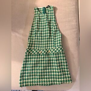 Zara Green Tweed Pinafore Dress